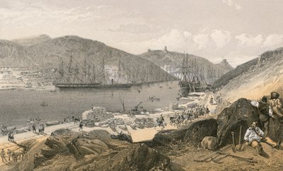 Balaklava toont de staat van de kades en de scheepvaart, in mei 1855 door William Crimea Simpson